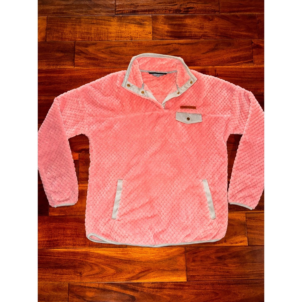 Simply Southern Pullover Women L Pink Excellent Popcorn Fleece Quarter Snap Mock